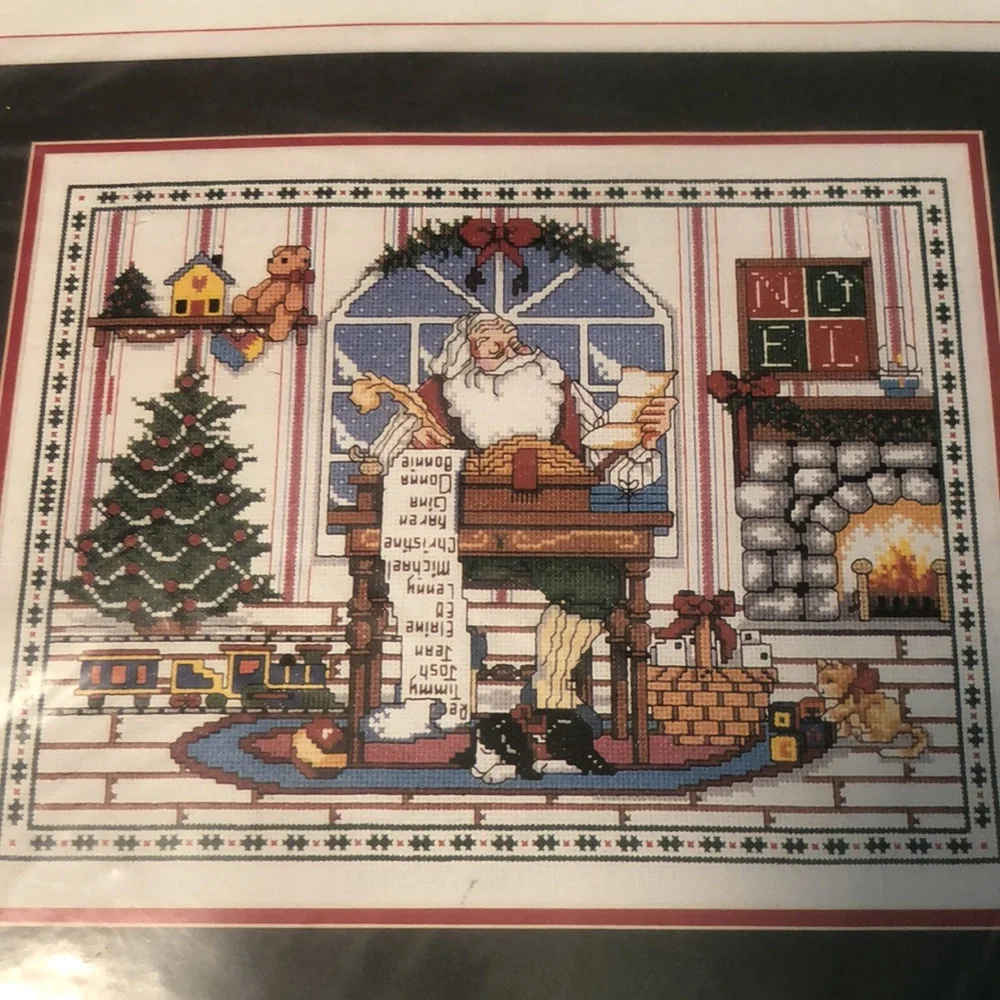 Bucilla Christmas Kit Checking His List Santa Holiday Scene Counted Cross Stitch